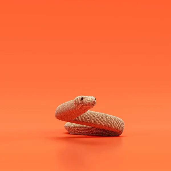 Boa constrictor doll, stuffed animal made of fabric single animal from front view, brown monochrome animal in an orange studio, 3d rendering, nobody