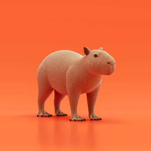 Capybara doll, stuffed animal made of fabric single animal from angle view, brown monochrome animal in an orange studio, 3d rendering, nobody