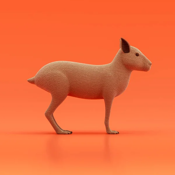 Cavy doll, stuffed animal made of fabric single animal from side view, profile, brown monochrome animal in an orange studio, 3d rendering, nobody