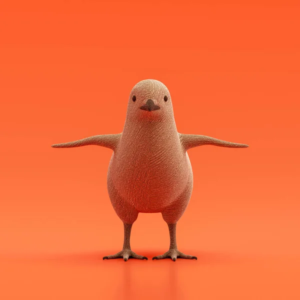 Chick doll, stuffed animal made of fabric single animal from front view, brown monochrome animal in an orange studio, 3d rendering, nobody