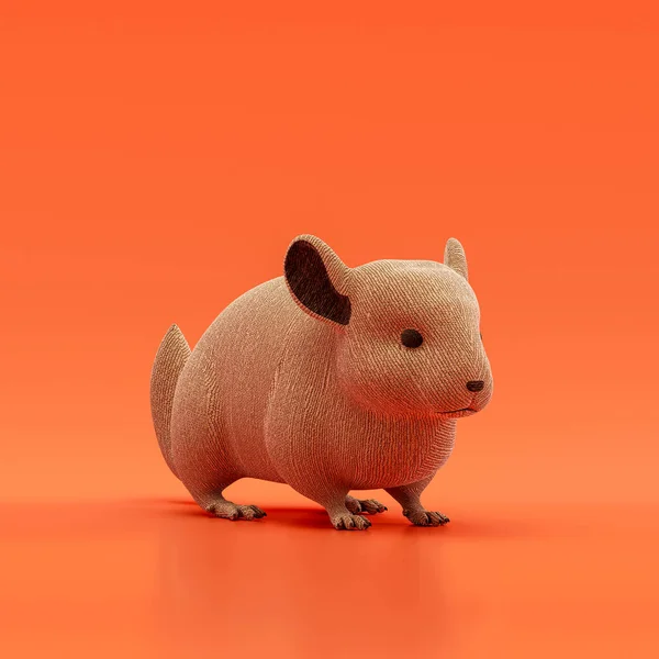 Chinchilla doll, stuffed animal made of brown cloth, domestic animal from angle view, handmade pet, 3d rendering, nobody