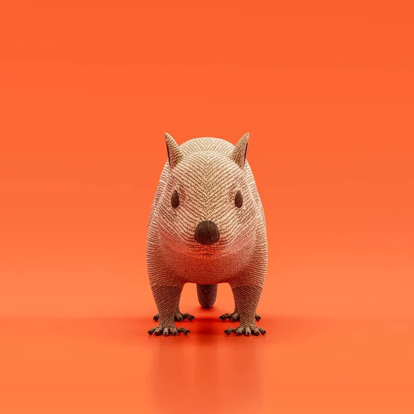 Chipmunk doll, stuffed animal made of fabric single animal from front view, brown monochrome animal in an orange studio, 3d rendering, nobody