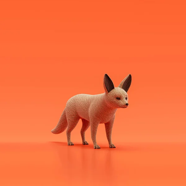 Fennec fox doll, stuffed animal made of fabric single animal from angle view, brown monochrome animal in an orange studio, 3d rendering, nobody