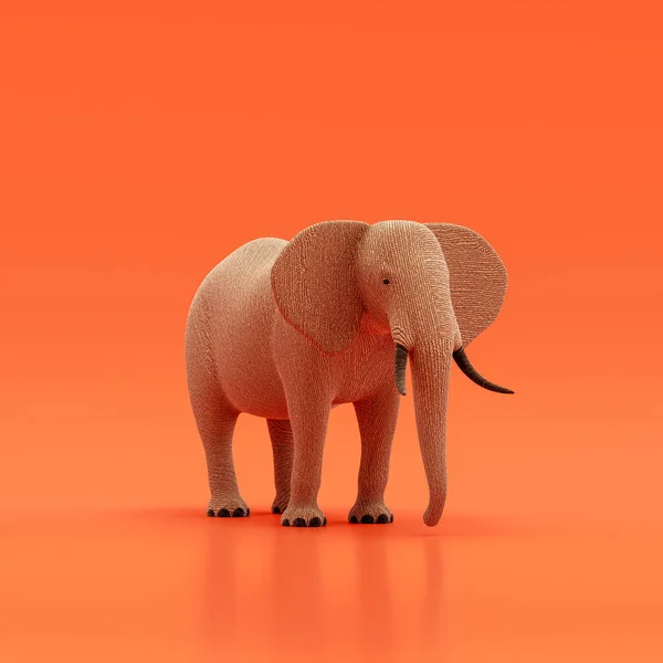 Elephant doll, stuffed animal made of fabric single animal from angle view, brown monochrome animal in an orange studio, 3d rendering, nobody