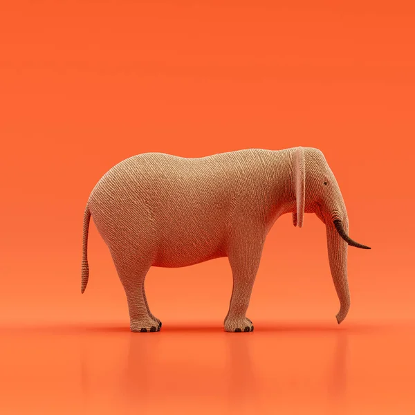 Elephant doll, stuffed animal made of fabric single animal from side view, profile, brown monochrome animal in an orange studio, 3d rendering, nobody