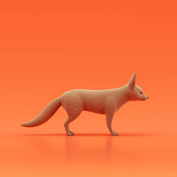 Fennec fox doll, stuffed animal made of fabric single animal from side view, profile, brown monochrome animal in an orange studio, 3d rendering, nobody