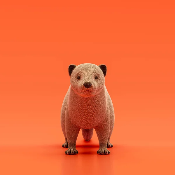 Ferret doll, stuffed animal made of fabric single animal from front view, brown monochrome animal in an orange studio, 3d rendering, nobody