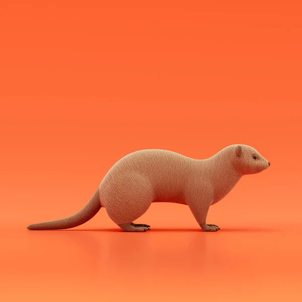 Ferret doll, stuffed animal made of fabric single animal from side view, profile, brown monochrome animal in an orange studio, 3d rendering, nobody