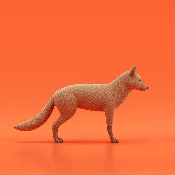 Fox doll, stuffed animal made of fabric single animal from side view, profile, brown monochrome animal in an orange studio, 3d rendering, nobody