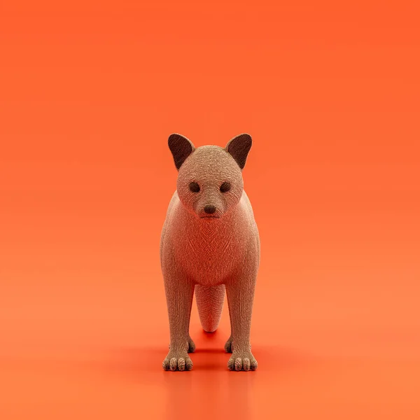 Genet doll, stuffed animal made of fabric single animal from front view, brown monochrome animal in an orange studio, 3d rendering, nobody