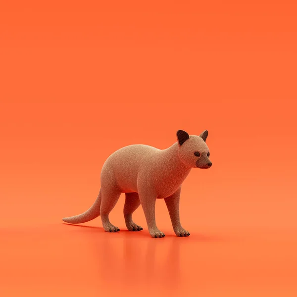 Genet doll, stuffed animal made of fabric single animal from angle view, brown monochrome animal in an orange studio, 3d rendering, nobody