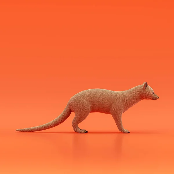 Genet doll, stuffed animal made of fabric single animal from side view, profile, brown monochrome animal in an orange studio, 3d rendering, nobody