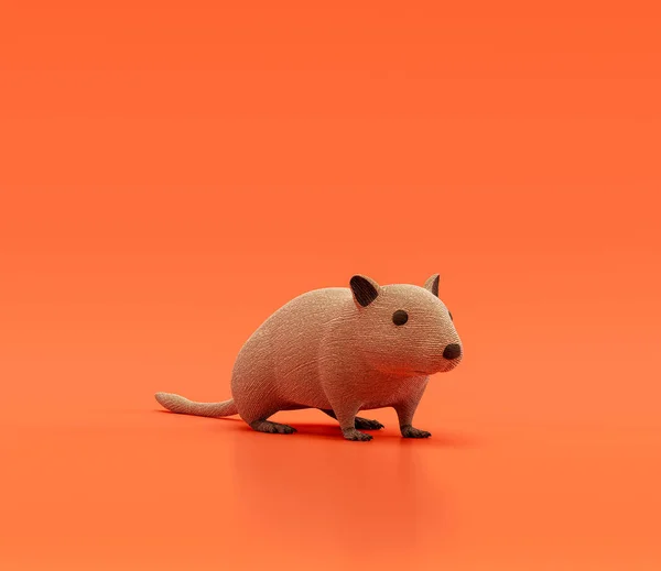 Gerbil doll, stuffed animal made of brown cloth, domestic animal from angle view, handmade pet, 3d rendering, nobody