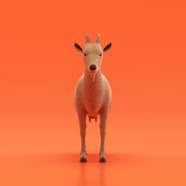 Goat doll, stuffed animal made of fabric single animal from front view, brown monochrome animal in an orange studio, 3d rendering, nobody