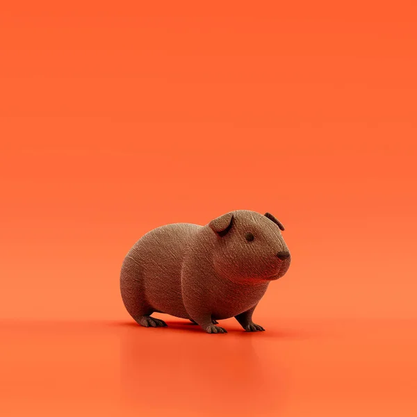 Guinea pig doll, stuffed animal made of fabric single animal from angle view, brown monochrome animal in an orange studio, 3d rendering, nobody