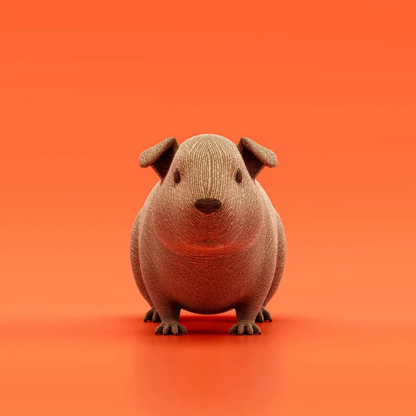 Guinea pig doll, stuffed animal made of fabric single animal from front view, brown monochrome animal in an orange studio, 3d rendering, nobody
