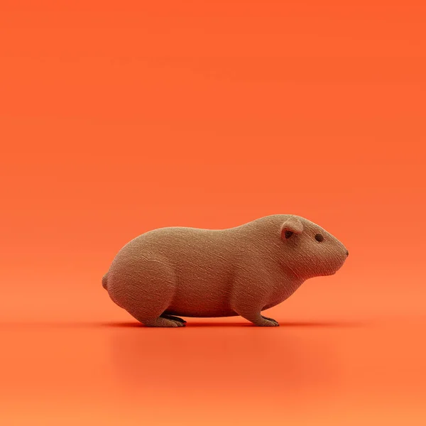 Guinea pig doll, stuffed animal made of fabric single animal from side view, profile, brown monochrome animal in an orange studio, 3d rendering, nobody