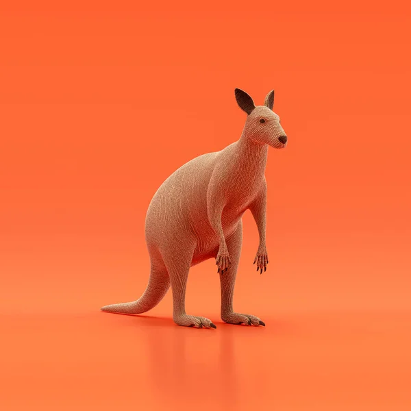 Kangaroo doll, stuffed animal toy made of cloth, single animal from angle view, handmade animal, 3d rendering, nobody