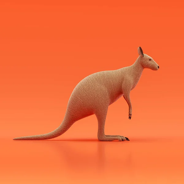 Kangaroo doll, stuffed animal toy made of cloth, single animal from side view, profile, handmade animal, 3d rendering, nobody