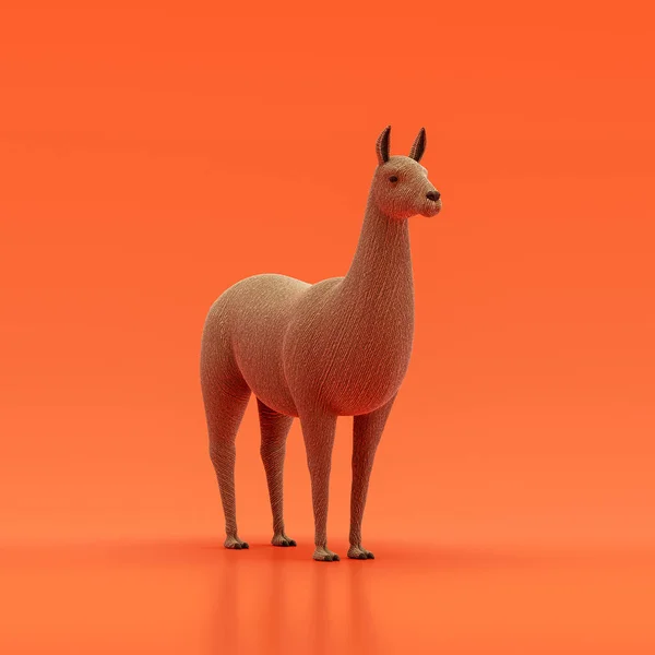 Llama doll, stuffed animal toy made of cloth, single animal from angle view, handmade animal, 3d rendering, nobody