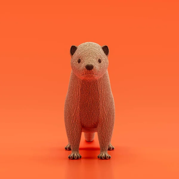 Mink doll, stuffed animal toy made of cloth, single animal from front view, handmade animal, 3d rendering, nobody