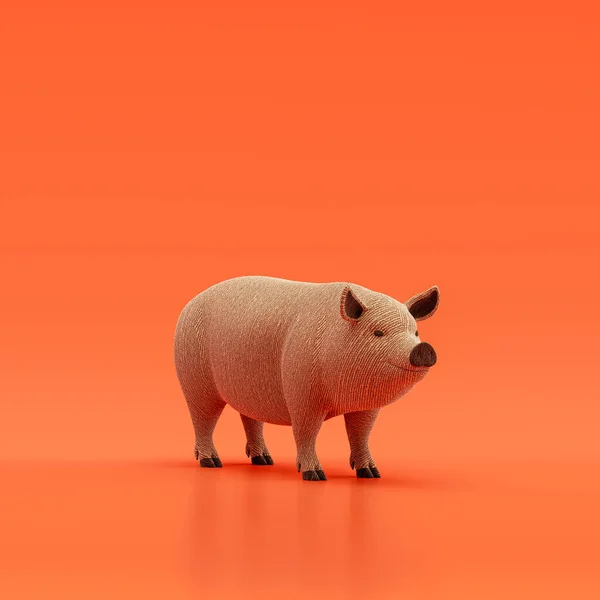 Pig doll, stuffed animal toy made of cloth, single animal from angle view, handmade animal, 3d rendering, nobody