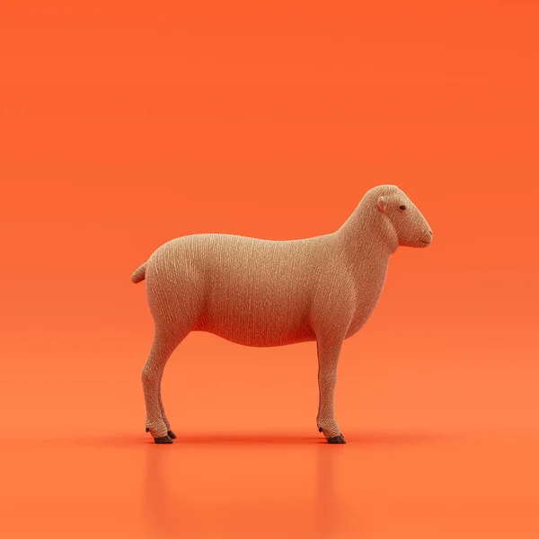 Sheep doll, stuffed animal toy made of cloth, single animal from side view, profile, handmade animal, 3d rendering, nobody