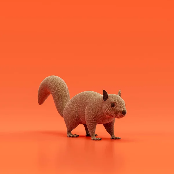 Squirrel doll, stuffed animal toy made of cloth, single animal from angle view, handmade animal, 3d rendering, nobody