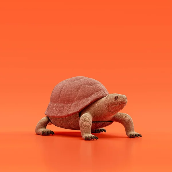 Tortoise doll, stuffed animal toy made of cloth, single animal from angle view, handmade animal, 3d rendering, nobody