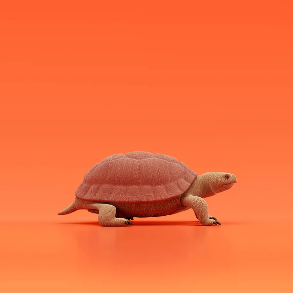 Tortoise doll, stuffed animal toy made of cloth, single animal from side view, profile, handmade animal, 3d rendering, nobody
