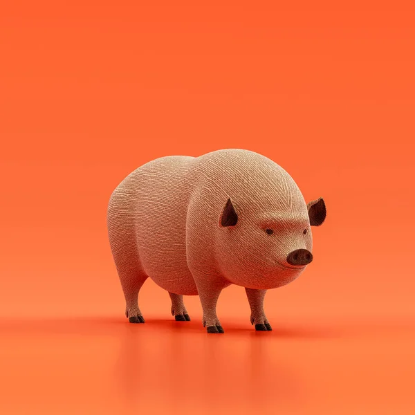 Vietnamese pig doll, stuffed animal toy made of cloth, single animal from angle view, handmade animal, 3d rendering, nobody