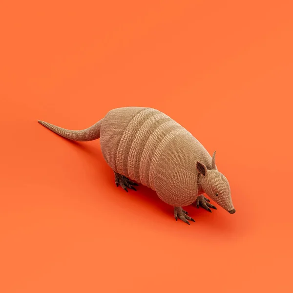 Armadillo doll, stuffed animal made of fabric single animal from isometric view, brown monochrome animal in an orange studio, 3d rendering, nobody