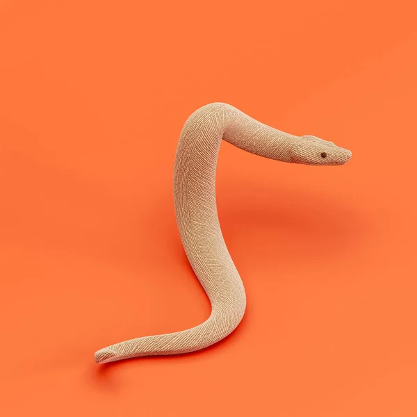 Boa constrictor doll, stuffed animal made of fabric single animal from isometric view, brown monochrome animal in an orange studio, 3d rendering, nobody