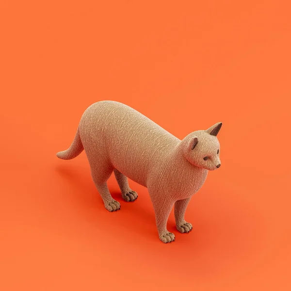 Cat doll, stuffed animal made of brown cloth, domestic animal from isometric view, handmade pet, 3d rendering, nobody