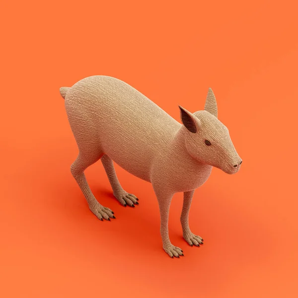 Cavy doll, stuffed animal made of fabric single animal from isometric view, brown monochrome animal in an orange studio, 3d rendering, nobody