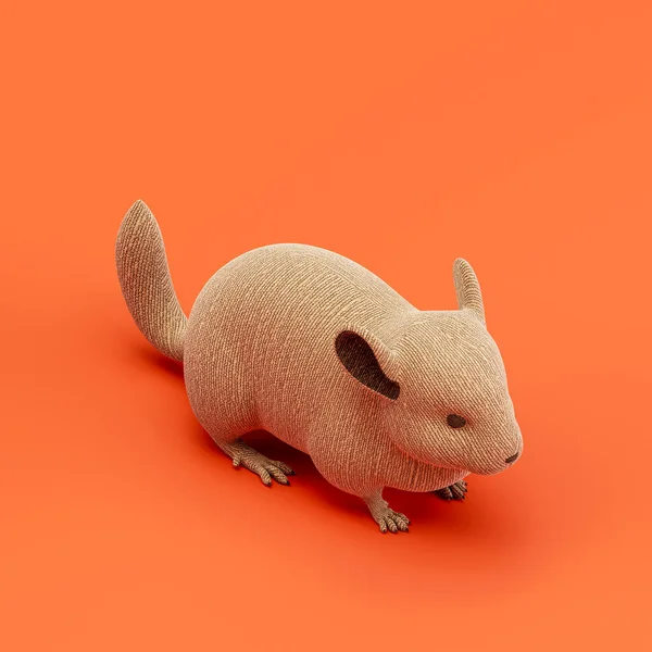 Chinchilla doll, stuffed animal made of brown cloth, domestic animal from isometric view, handmade pet, 3d rendering, nobody