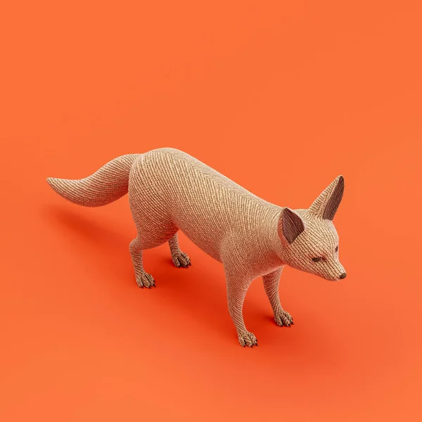 Fennec fox doll, stuffed animal made of fabric single animal from isometric view, brown monochrome animal in an orange studio, 3d rendering, nobody