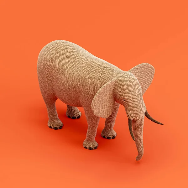 Elephant doll, stuffed animal made of fabric single animal from isometric view, brown monochrome animal in an orange studio, 3d rendering, nobody