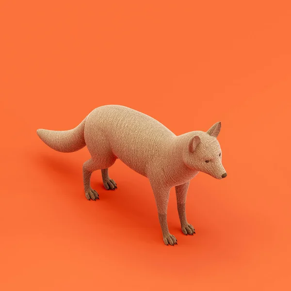 Fox doll, stuffed animal made of fabric single animal from isometric view, brown monochrome animal in an orange studio, 3d rendering, nobody