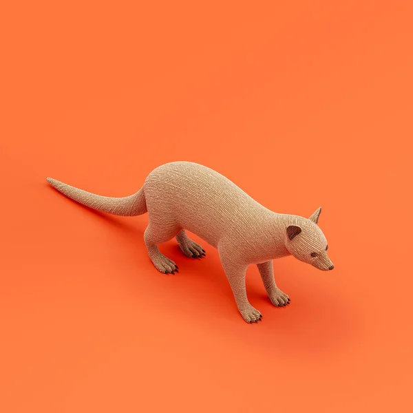 Genet doll, stuffed animal made of fabric single animal from isometric view, brown monochrome animal in an orange studio, 3d rendering, nobody