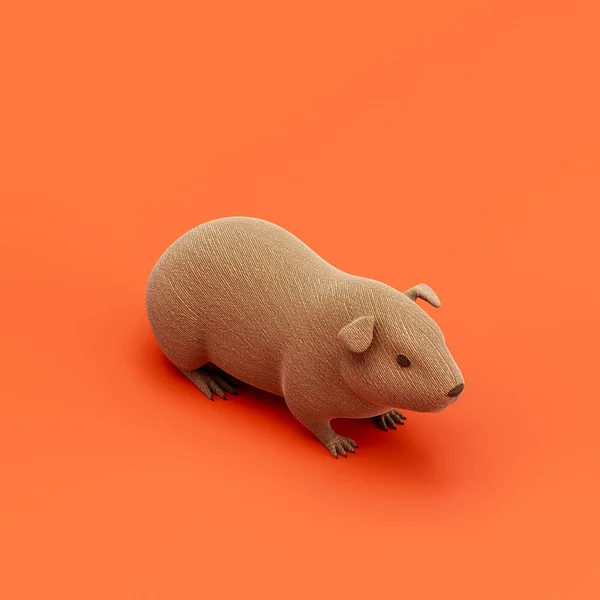 Guinea pig doll, stuffed animal made of fabric single animal from isometric view, brown monochrome animal in an orange studio, 3d rendering, nobody