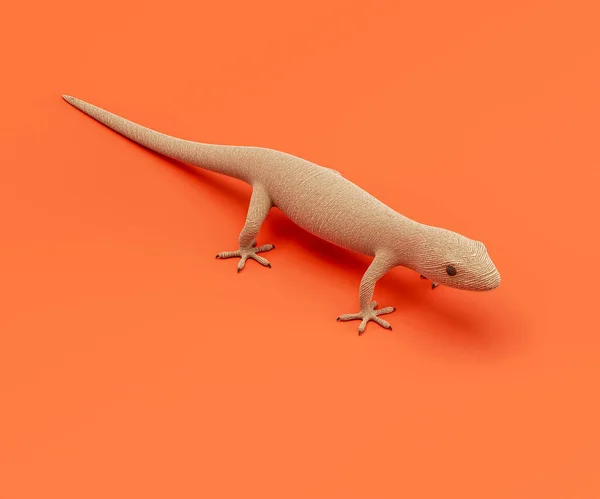 Lizard doll, stuffed animal toy made of cloth, single animal from isometric view, handmade animal, 3d rendering, nobody