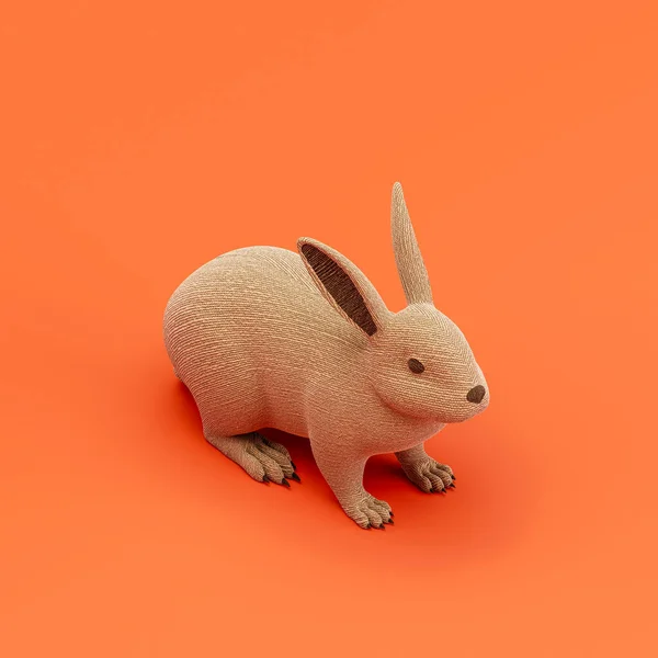 Rabbit doll, stuffed animal toy made of cloth, single animal from isometric view, handmade animal, 3d rendering, nobody