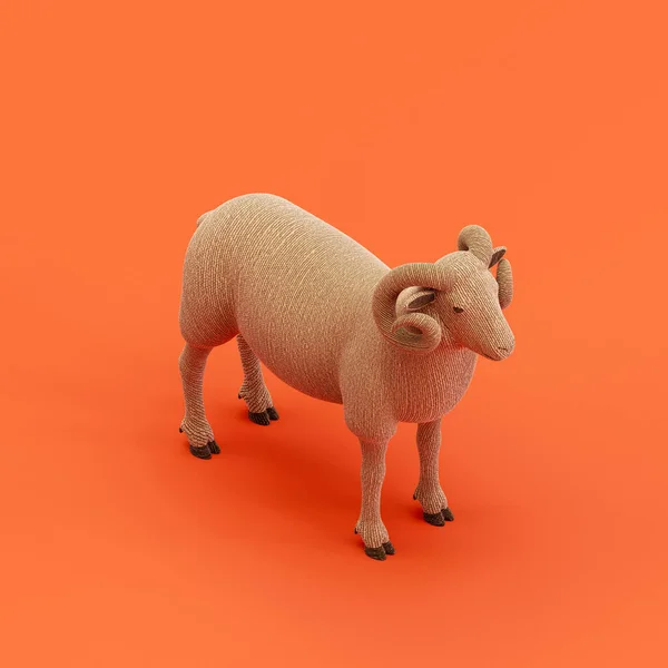 Ram sheep doll, stuffed animal toy made of cloth, single animal from isometric view, handmade animal, 3d rendering, nobody