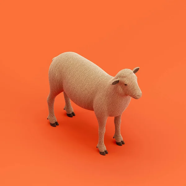 Sheep doll, stuffed animal toy made of cloth, single animal from isometric view, handmade animal, 3d rendering, nobody