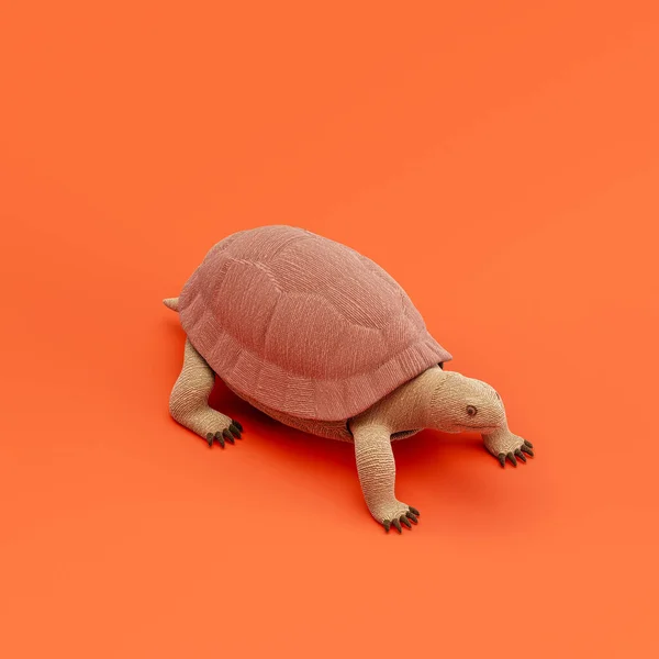 Tortoise doll, stuffed animal toy made of cloth, single animal from isometric view, handmade animal, 3d rendering, nobody