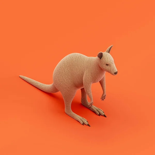 Wallaby doll, stuffed animal toy made of cloth, single animal from isometric view, handmade animal, 3d rendering, nobody
