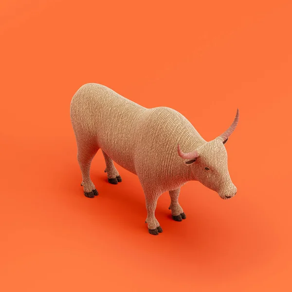 Yak doll, stuffed animal toy made of cloth, single animal from isometric view, handmade animal, 3d rendering, nobody