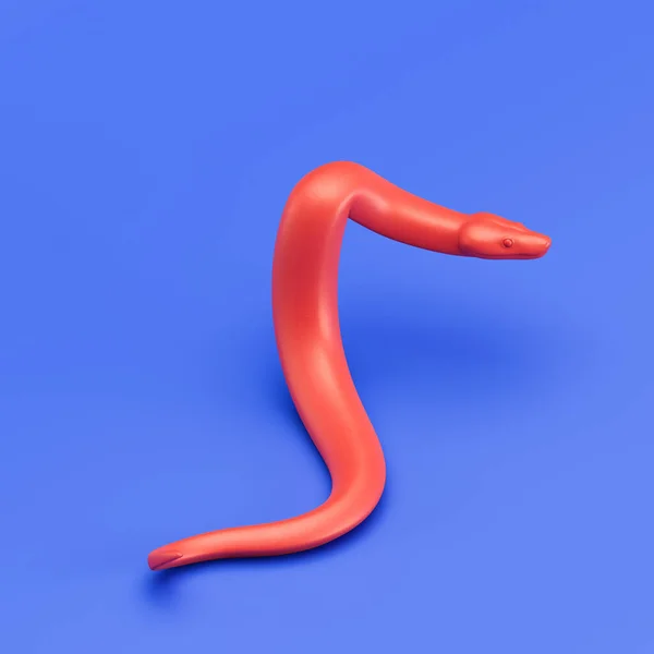 Boa constrictor monochrome single color animal. Red color single animal from isometric view, Monochrome animal in blue studio, 3d rendering, nobody