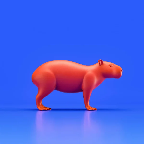 Capybara monochrome single color animal. Red color single animal from side view, profile, Monochrome animal in blue studio, 3d rendering, nobody